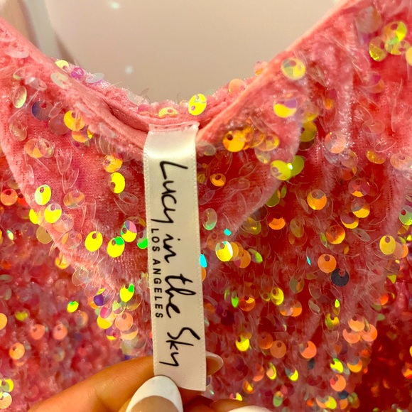 xs lucy in the sky sequin pink mini dress!! - Picture 2 of 3
